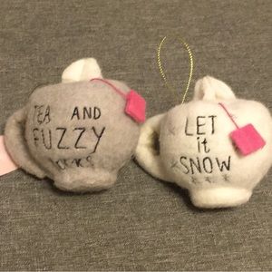 Felt Tea Ornaments 2 NWT Let It Snow, Tea & Fuzzy Socks Christmas Coffee